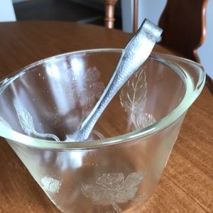 Vintage Glass ice bucket with handles.